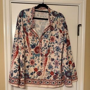 Floral Patterned Blouse with Birds